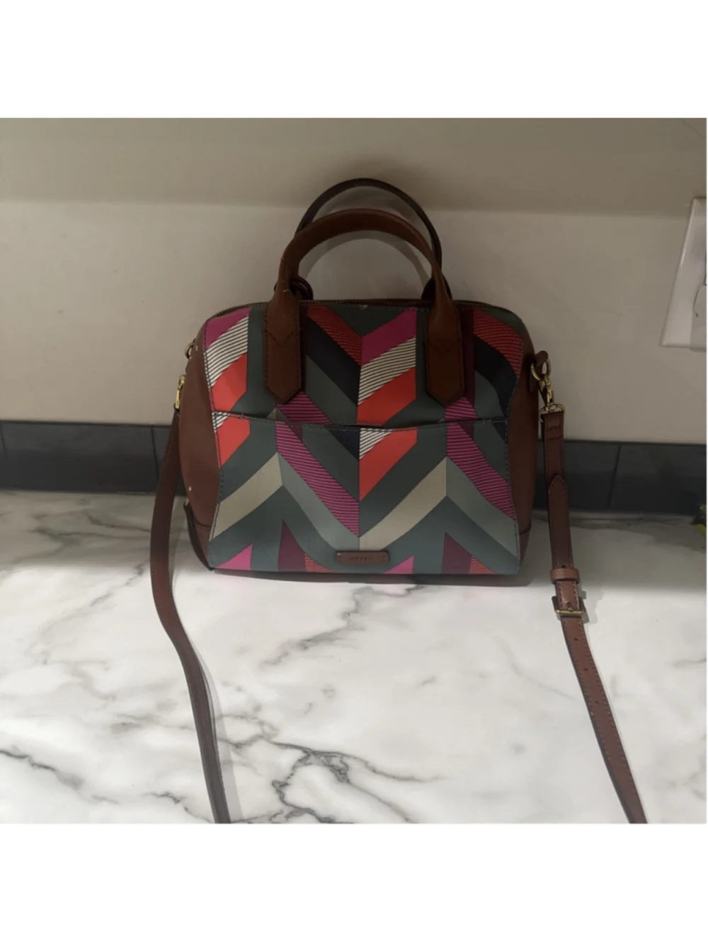 FOSSIL FIONA CHEVRON MULTI-COLOR SATCHEL CROSSBODY Purse Bag Read